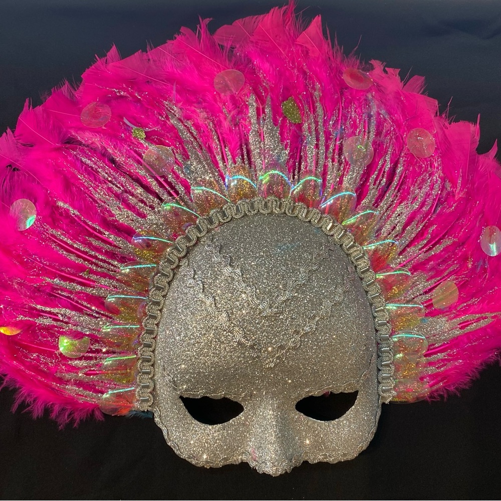 Pink Feathers Venetian Carnival Masquerade Face Mask